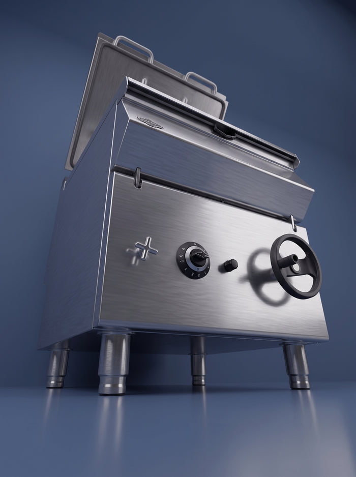Sartén basculante 80 litros — vista en contrapicado